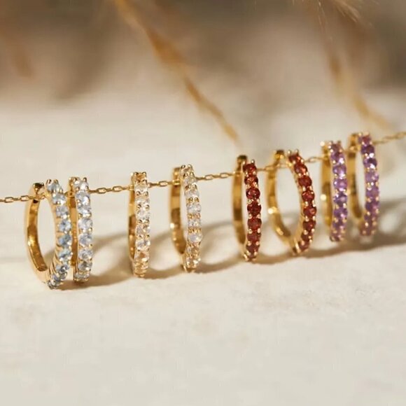 Birthstone Huggie Hoop Earrings - October Opal - Picture 6 of 8